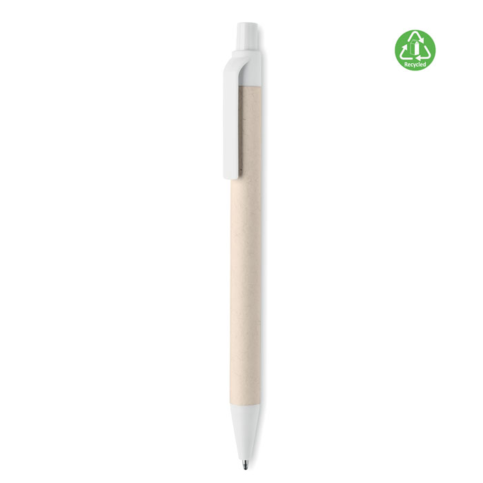 MITO PEN - Gerecycled papier/ PLA balpen - voor bedrijven en relatiegeschenken - wit