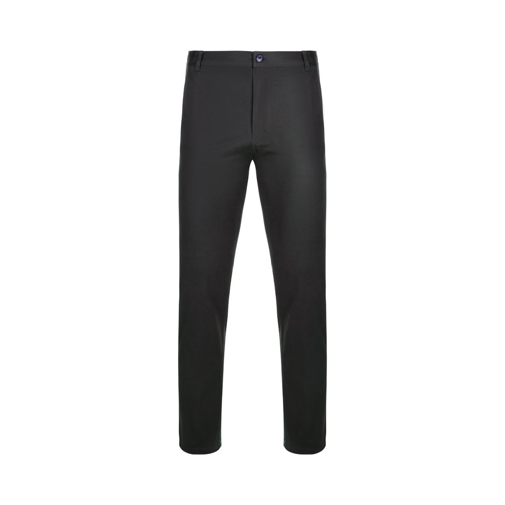 VL VISHNU. Uniseks stretch chinobroek (260g/m²) van katoen (98%) en elastaan (2%) - met logo of onbedrukt - zwart