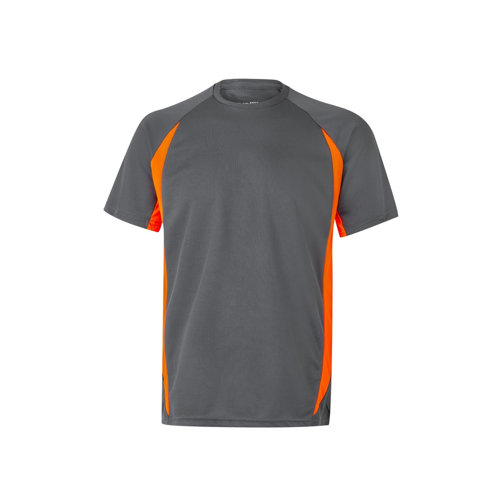 VL SLAYER. Tweekleurig technisch T-shirt met vogeloogjes (160g/m²) van polyester (100%) - bedrukt of onbedrukt - Grijs, Oranje