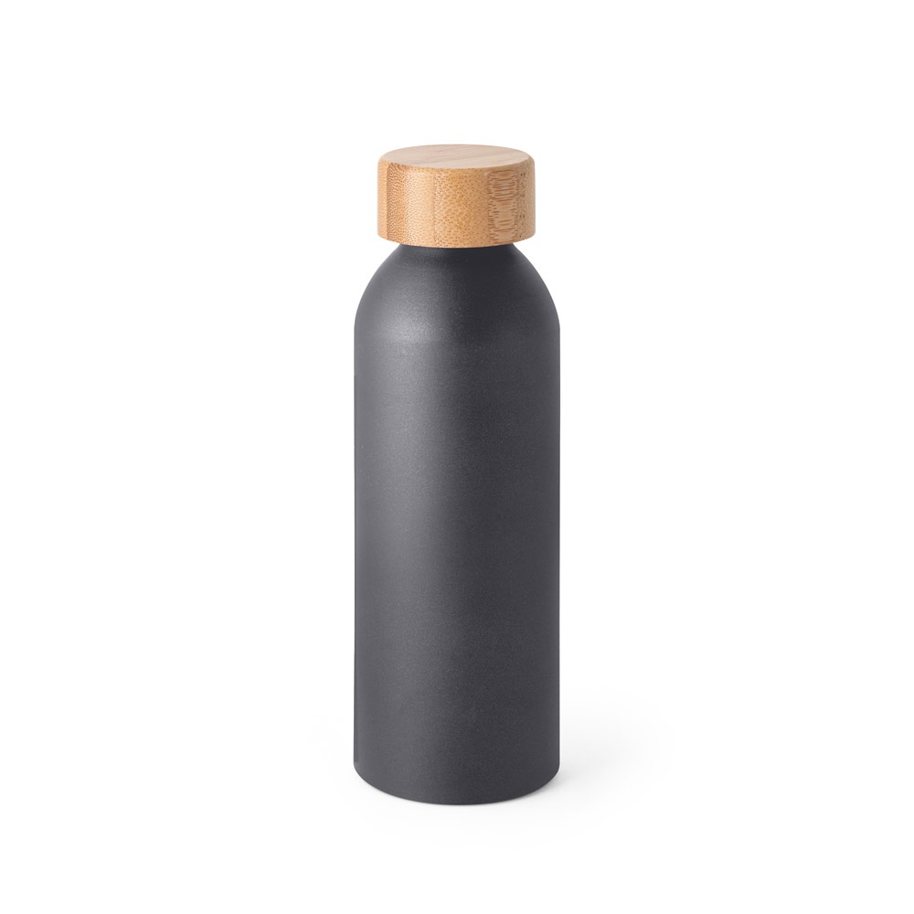 QUETA. Aluminium fles met bamboe deksel 550 mL - met logo of onbedrukt bestellen - donkergrijs