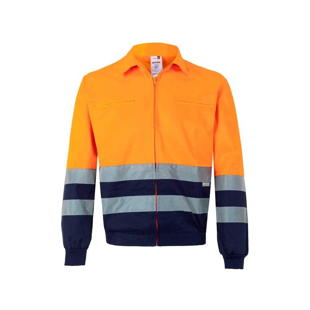 VL NEPTUNE. Tweekleurig twill jack (210g/m²) van polyester (80%) en katoen (20%) - met logo of onbedrukt - Marineblauw, Oranje