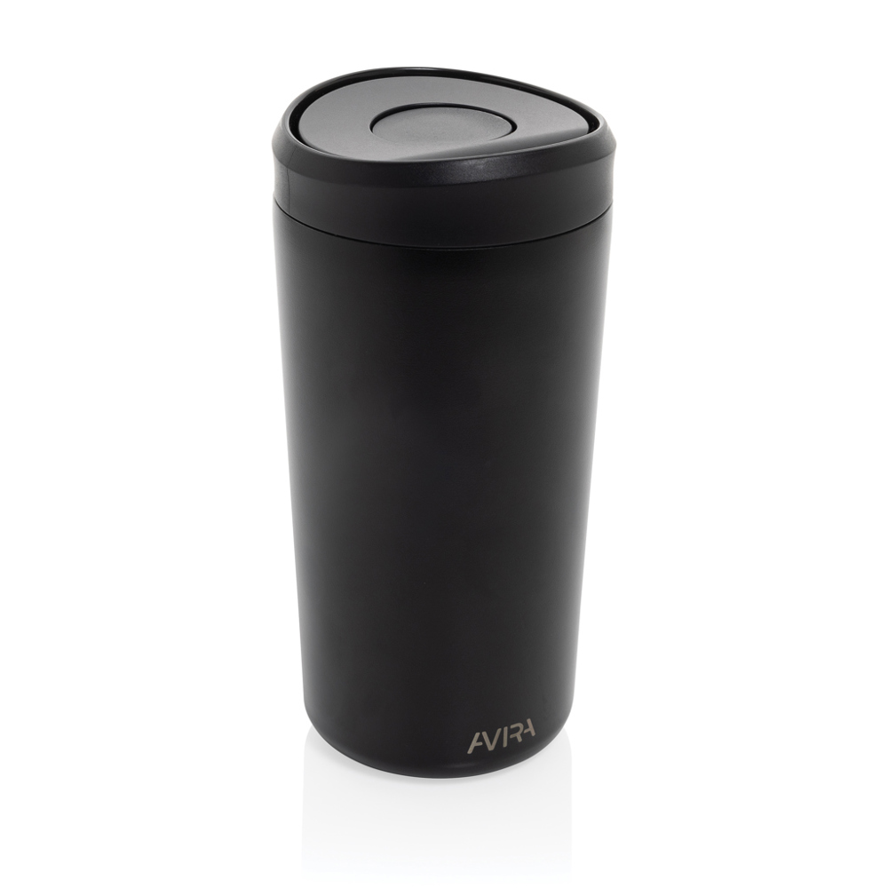 Avira Alix RCS recycled staal klik beker 400ML - met logo of onbedrukt bestellen - zwart (± PMS Black)