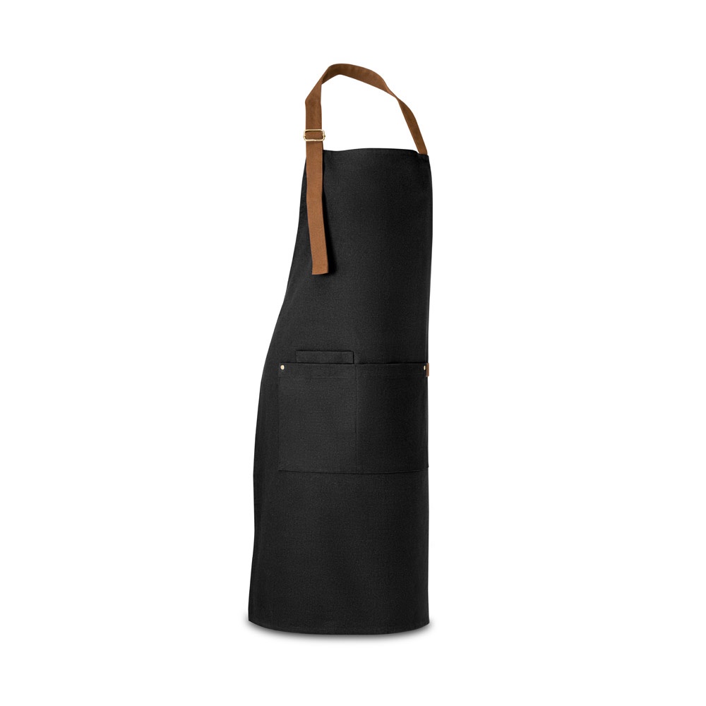 VESPER. 100% katoenen canvas schort (300 g/m²) met metalen details - kopen of bedrukken - Zwart