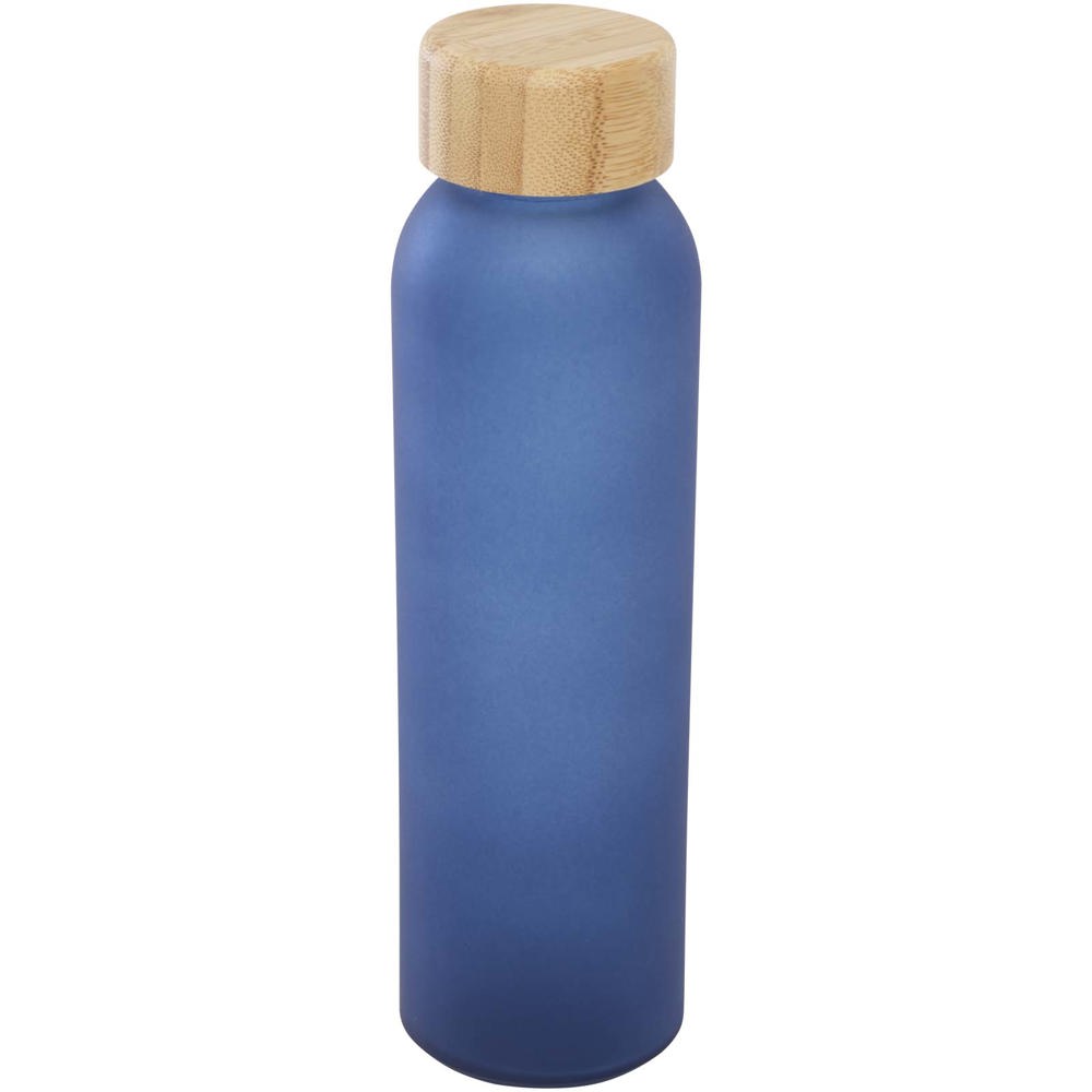 Lume 500 ml fles van mat natronkalkglas met bamboe deksel - met logo of onbedrukt bestellen - Oceaanblauw