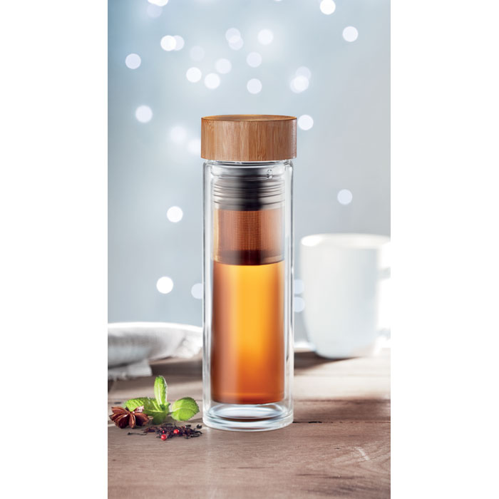 BATUMI GLASS - Dubbelwandige glazen fles 400ml - met logo of onbedrukt bestellen