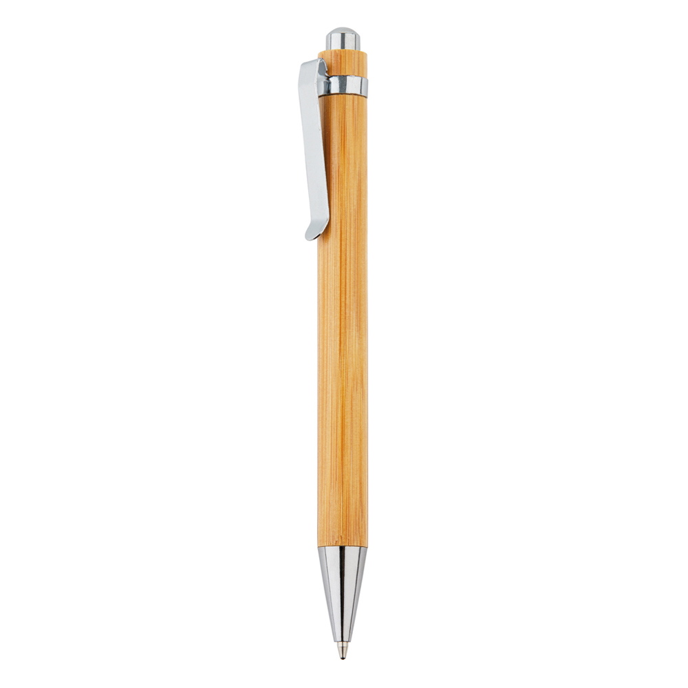Bamboe balpen - kopen of bedrukken - bruin, zilver (± PMS 464/ ± PMS 428)