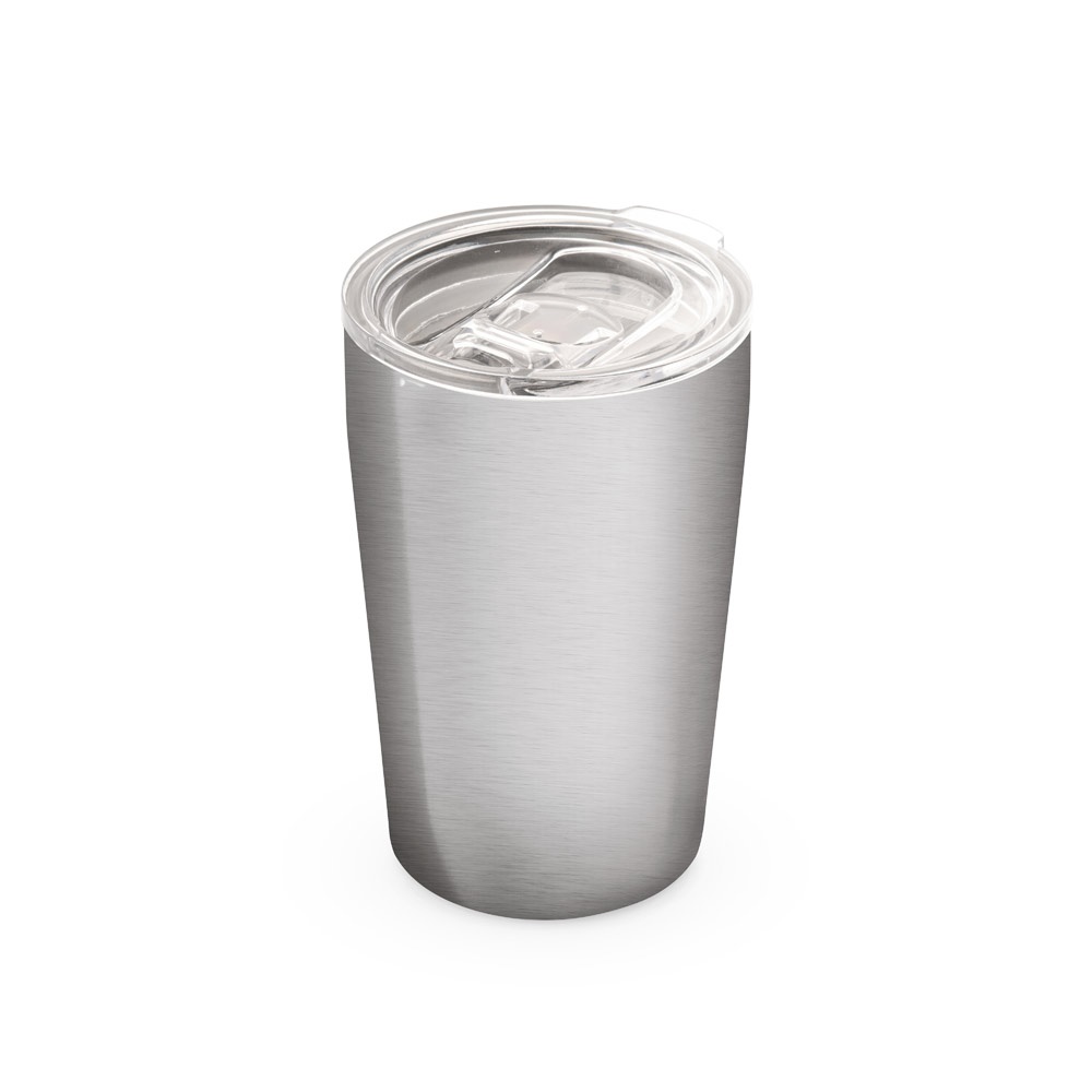 SLIDER. Dubbelwandige roestvrijstalen sublimatie reisbeker 380 ml - voor bedrijven en relatiegeschenken - Satijn zilver