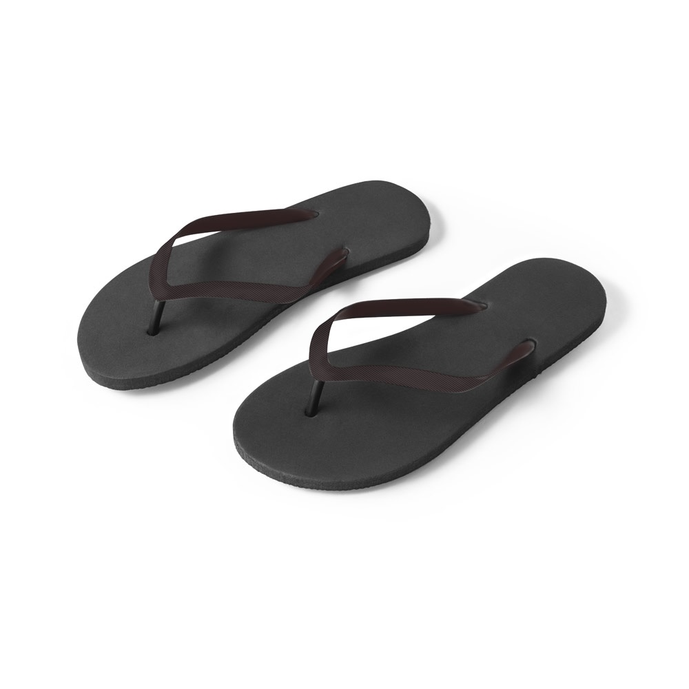MAUPITI L / XL. Comfortabele slippers met EVA-zolen en PVC-bandjes - bedrukt of onbedrukt verkrijgbaar - zwart
