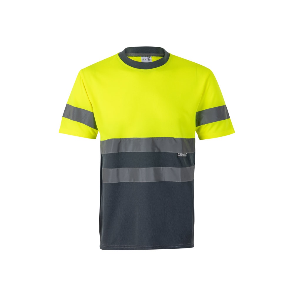 VL BRAHMA LARGE. Tweekleurig technisch bird-eye T-shirt (140g/m²) van polyester (100%) - voor bedrijven en - Grijs, Geel