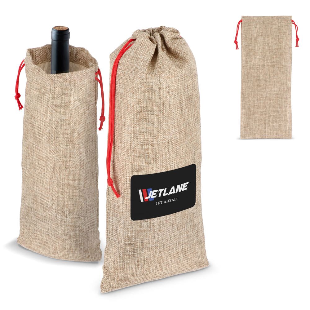 Jute-stijl flessentasje 14 x 34 cm - bedrukt of onbedrukt verkrijgbaar