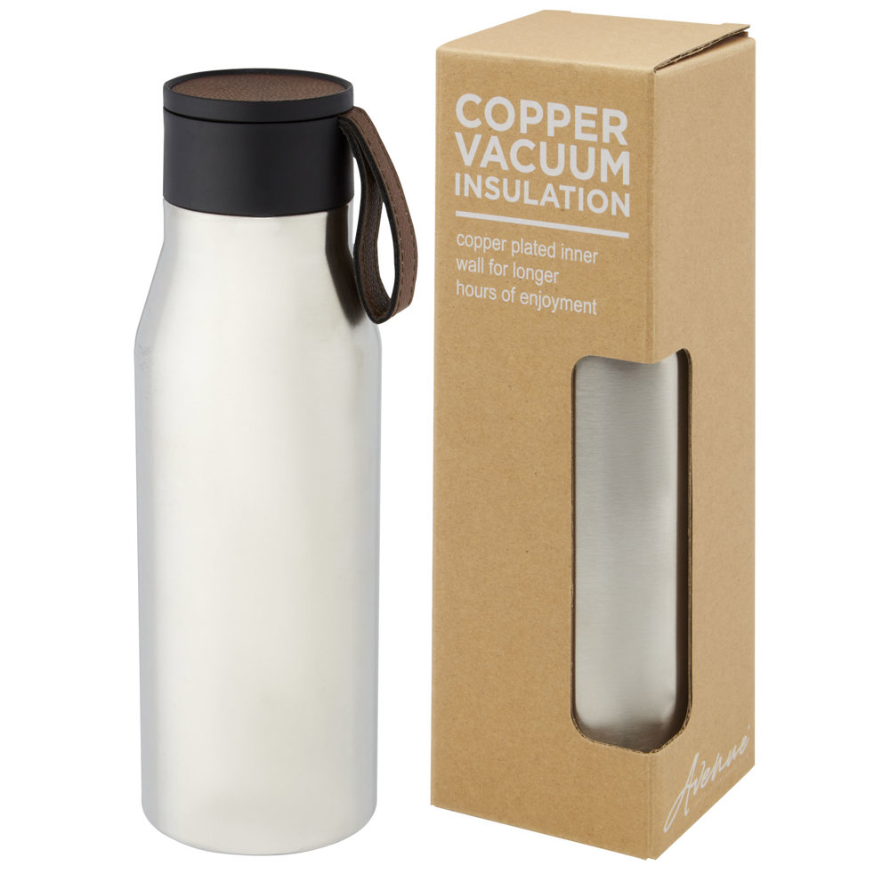 Ljungan koperen vacuüm geïsoleerde roestvrijstalen fles van 500 ml met PU leren band en deksel - kopen of - Zilver
