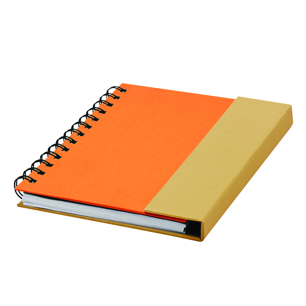 MAGNY - Notitieboekje van gerecycled papier met balpen - met logo of onbedrukt bestellen - naturel, oranje