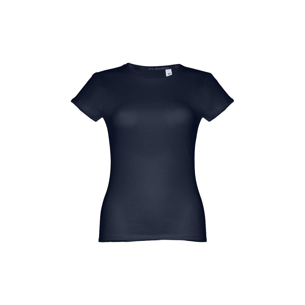 THC SOFIA. Katoenen dames-T-shirt met riem - bedrukt of onbedrukt verkrijgbaar - Eclipse blauw