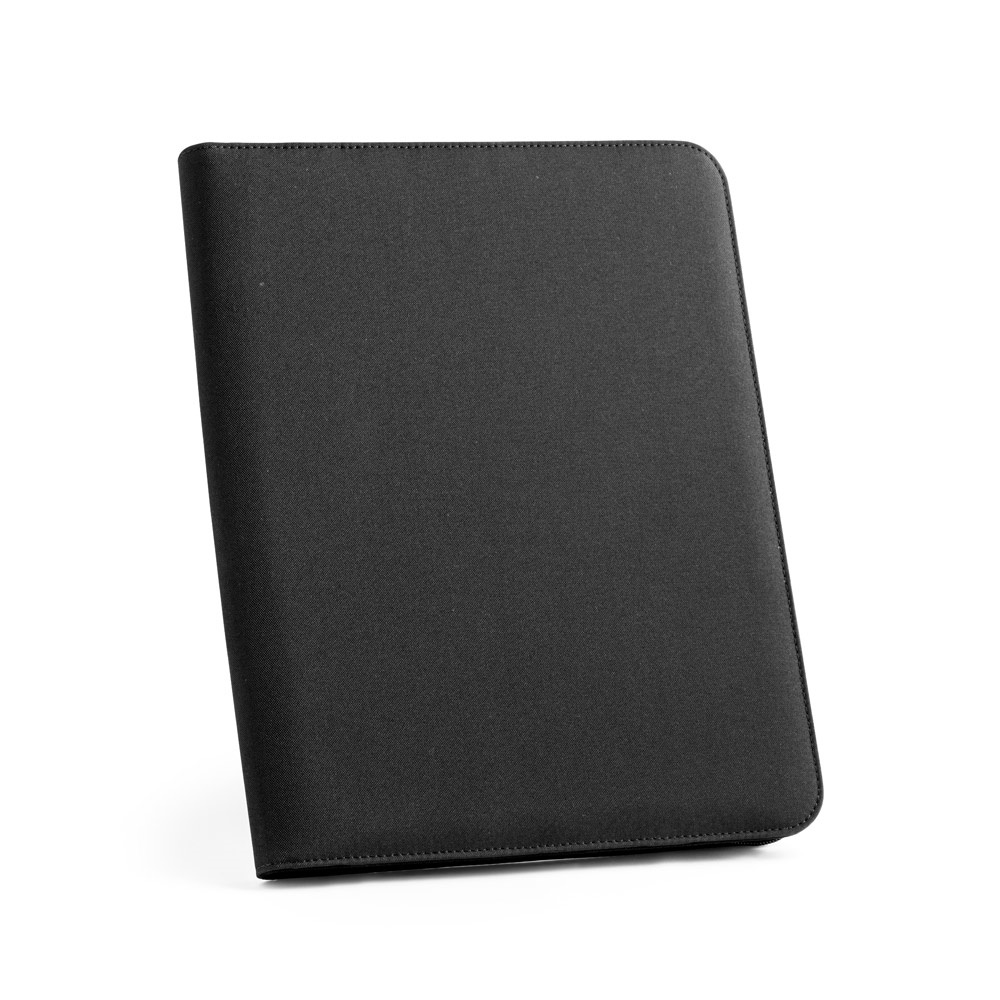 EMERGE FOLDER. A4 map in gerecycled polyester (100% rPET) 300D met rits - voor bedrijven en relatiegeschenken - Zwart