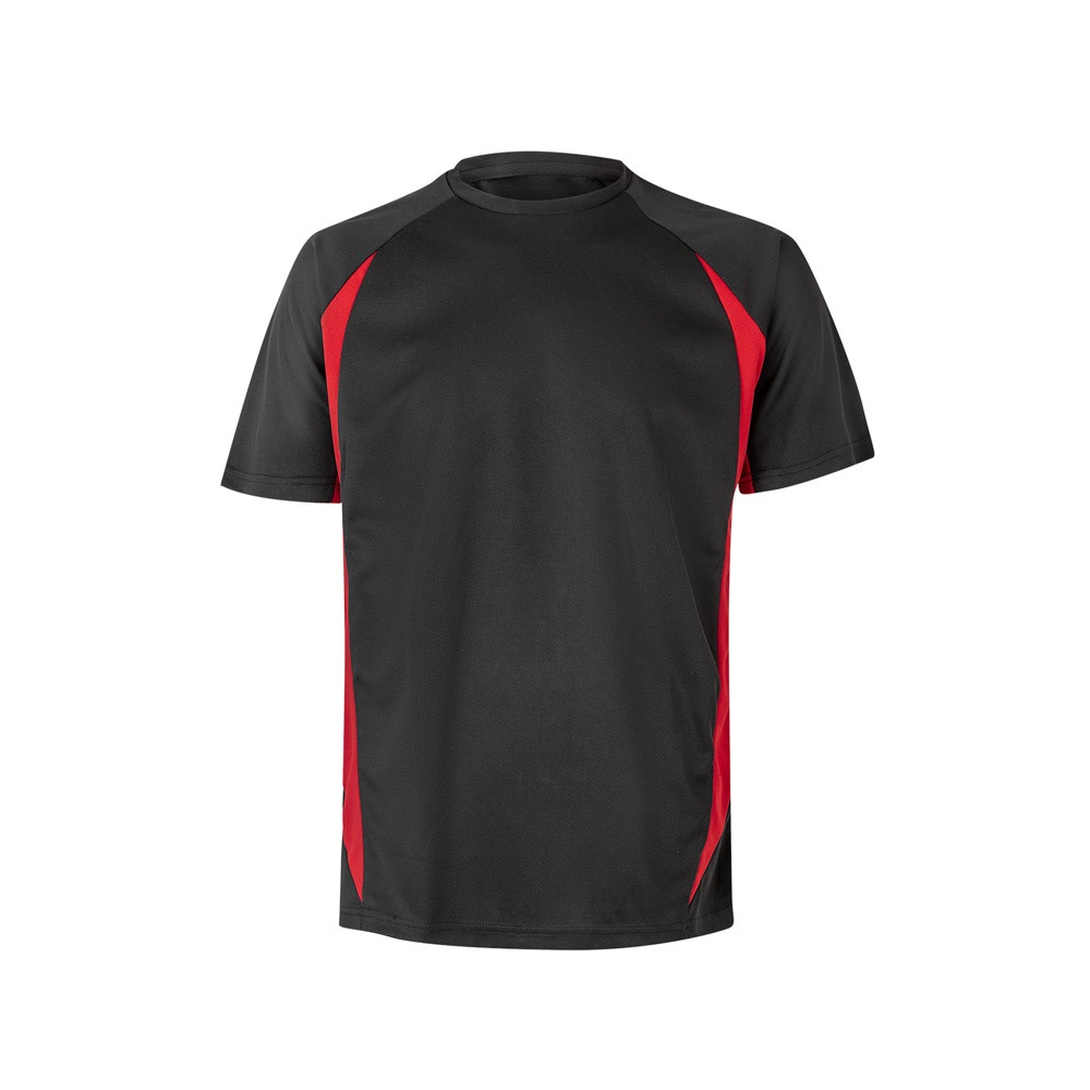 VL SLAYER. Tweekleurig technisch T-shirt met vogeloogjes (160g/m²) van polyester (100%) - bedrukt of onbedrukt - Zwart, Rood