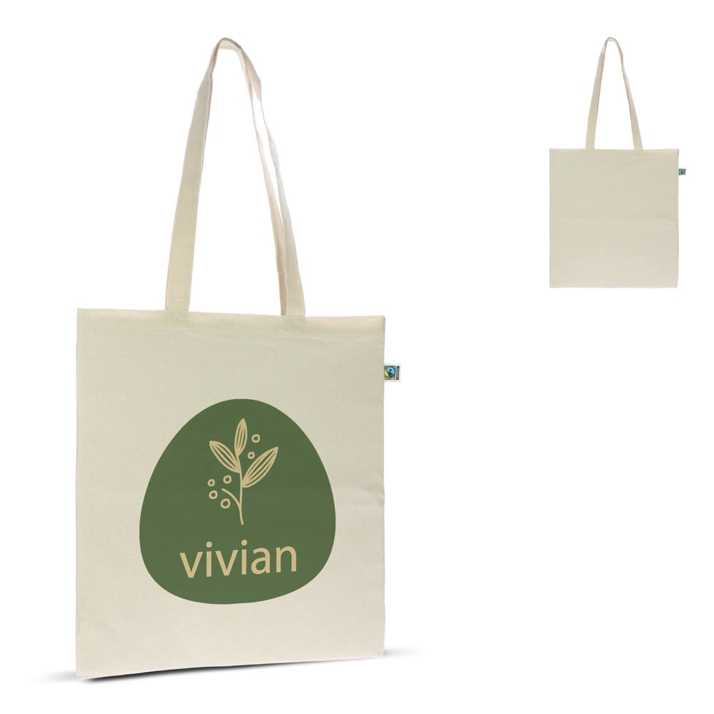 Fairtrade katoenen tas ecru lang 140g/m² 38x42cm - met logo of onbedrukt bestellen