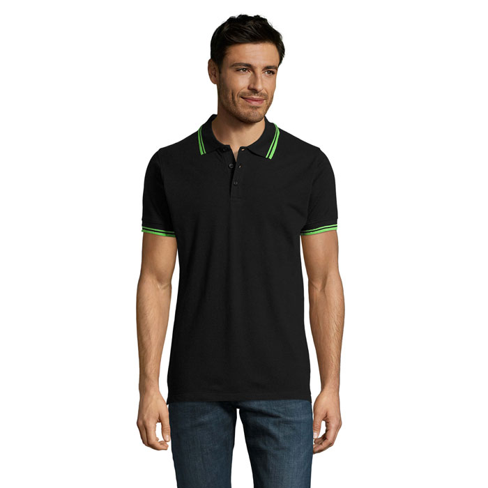 PASADENA MEN - PASADENA HEREN POLO 200 - met logo of onbedrukt bestellen - Zwart/Limoen