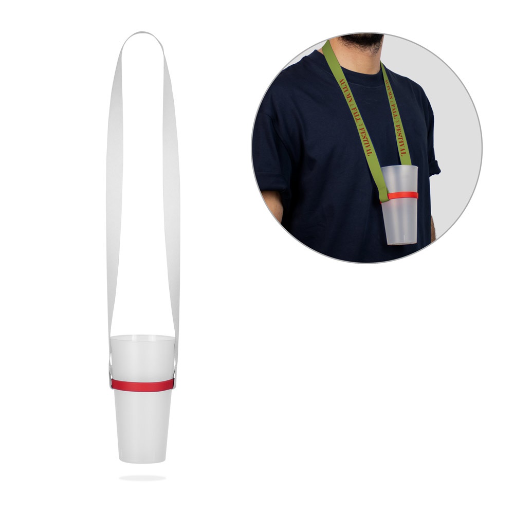 BOLTON. Polyester sublimatie lanyard met siliconen bekerhouder - kopen of bedrukken