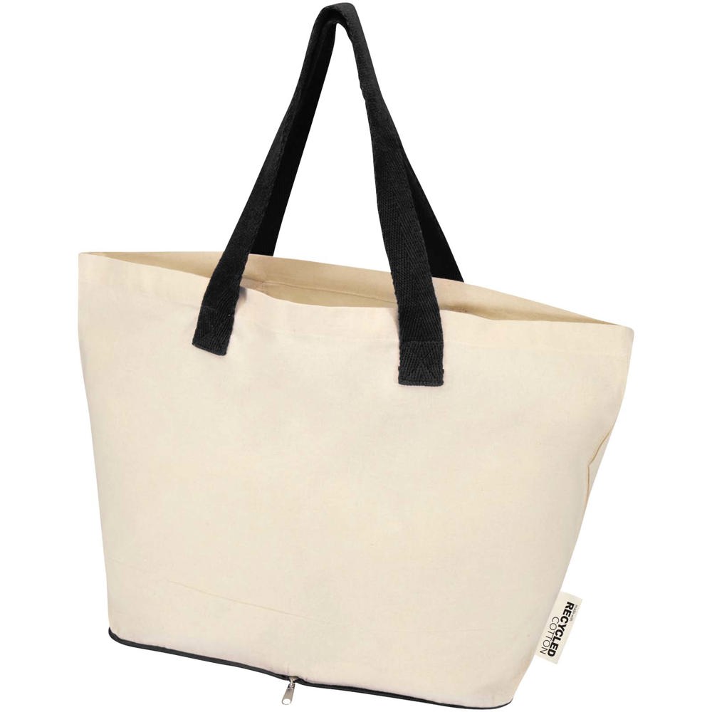 Sierra 140 g/m² GRS gerecycleerde opvouwbare katoenen draagtas 12L - kopen of bedrukken - Natuur, Zwart
