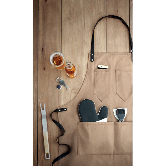 CHEF - Canvasschort met leren details