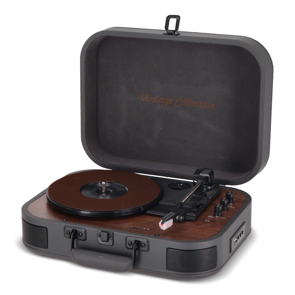 MT-207|Muse Vintage platenspeler met BT-out - met logo of onbedrukt bestellen - Donker Grijs