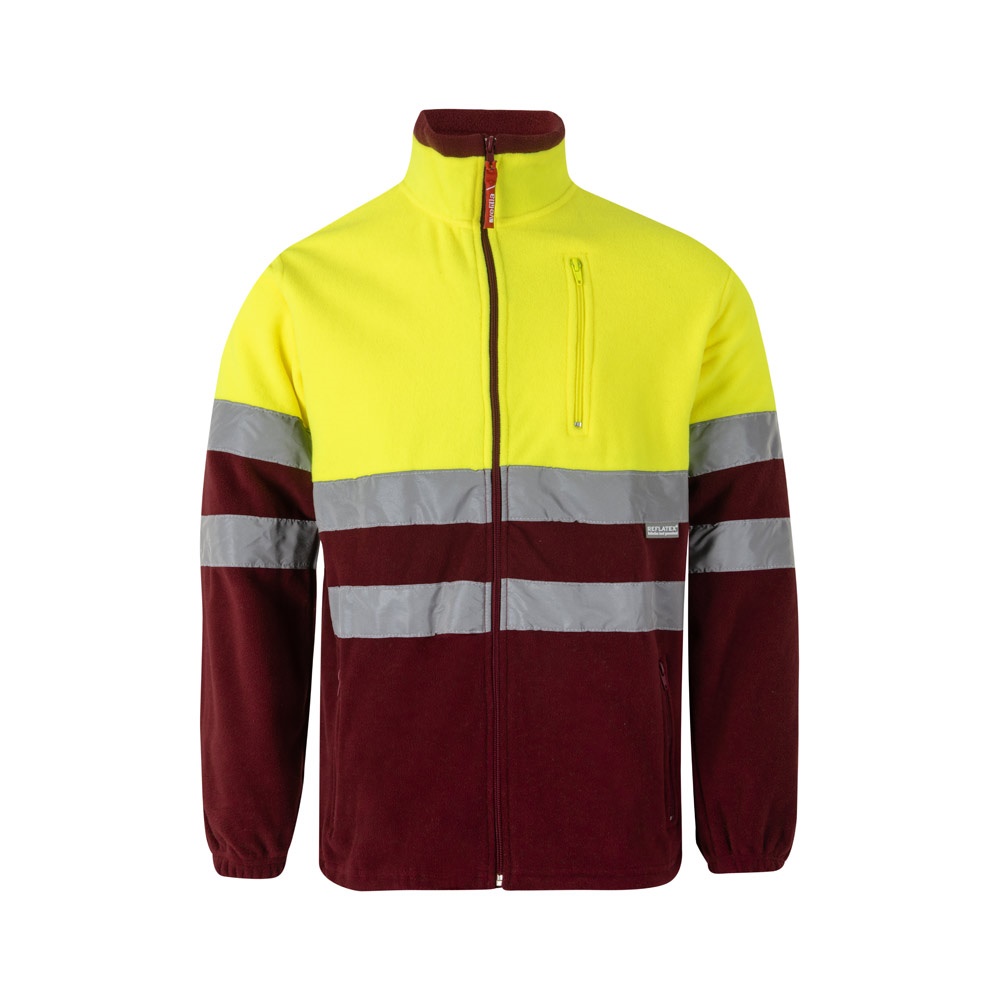 VL EROS. Tweekleurig fleecejack (280g/m²) van polyester (100%) - bedrukt of onbedrukt verkrijgbaar - Bordeaux rood, Geel