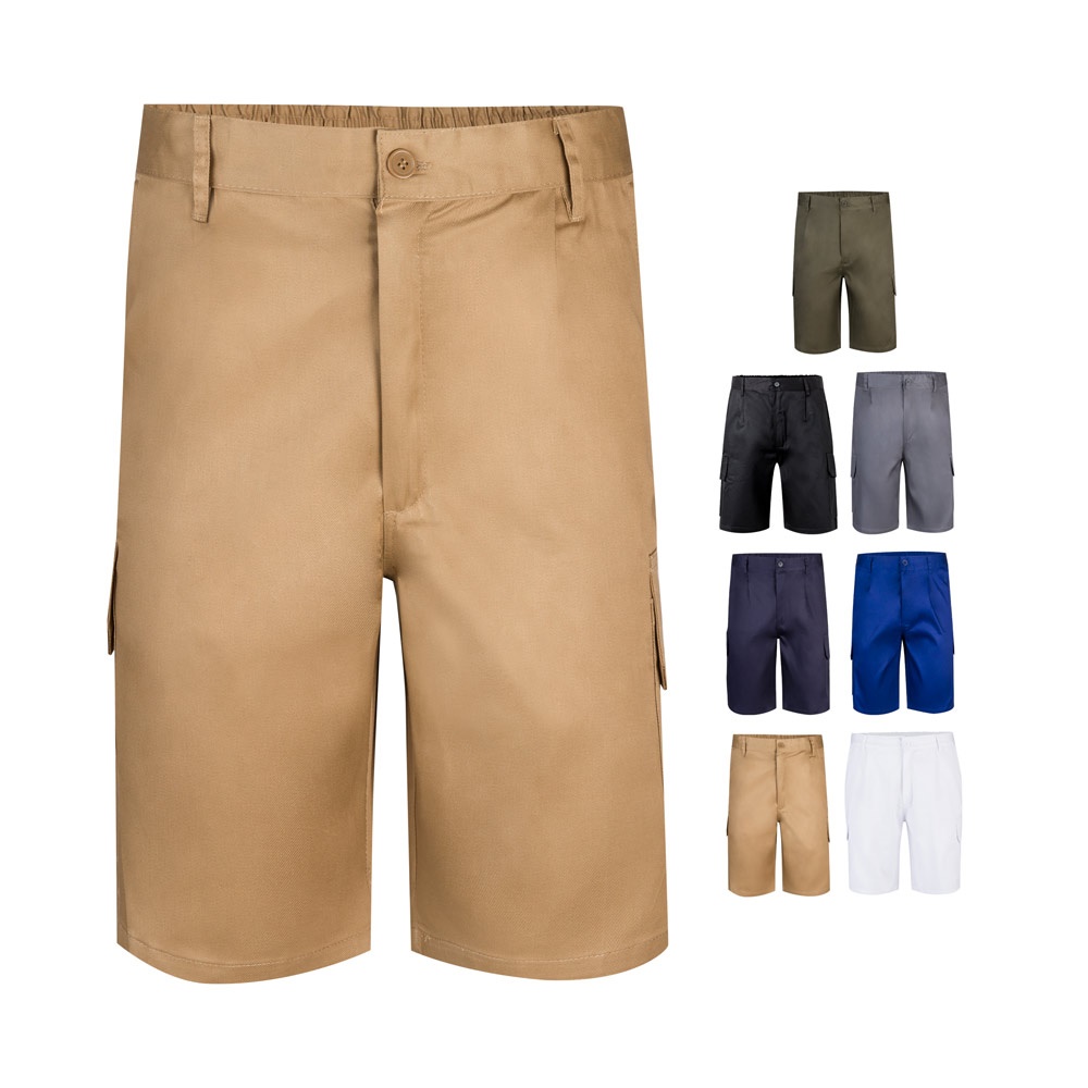 VL CHIONE. Bermuda in keperstof met meerdere zakken (200g/m²), van katoen (35%) en polyester (65%) - met logo