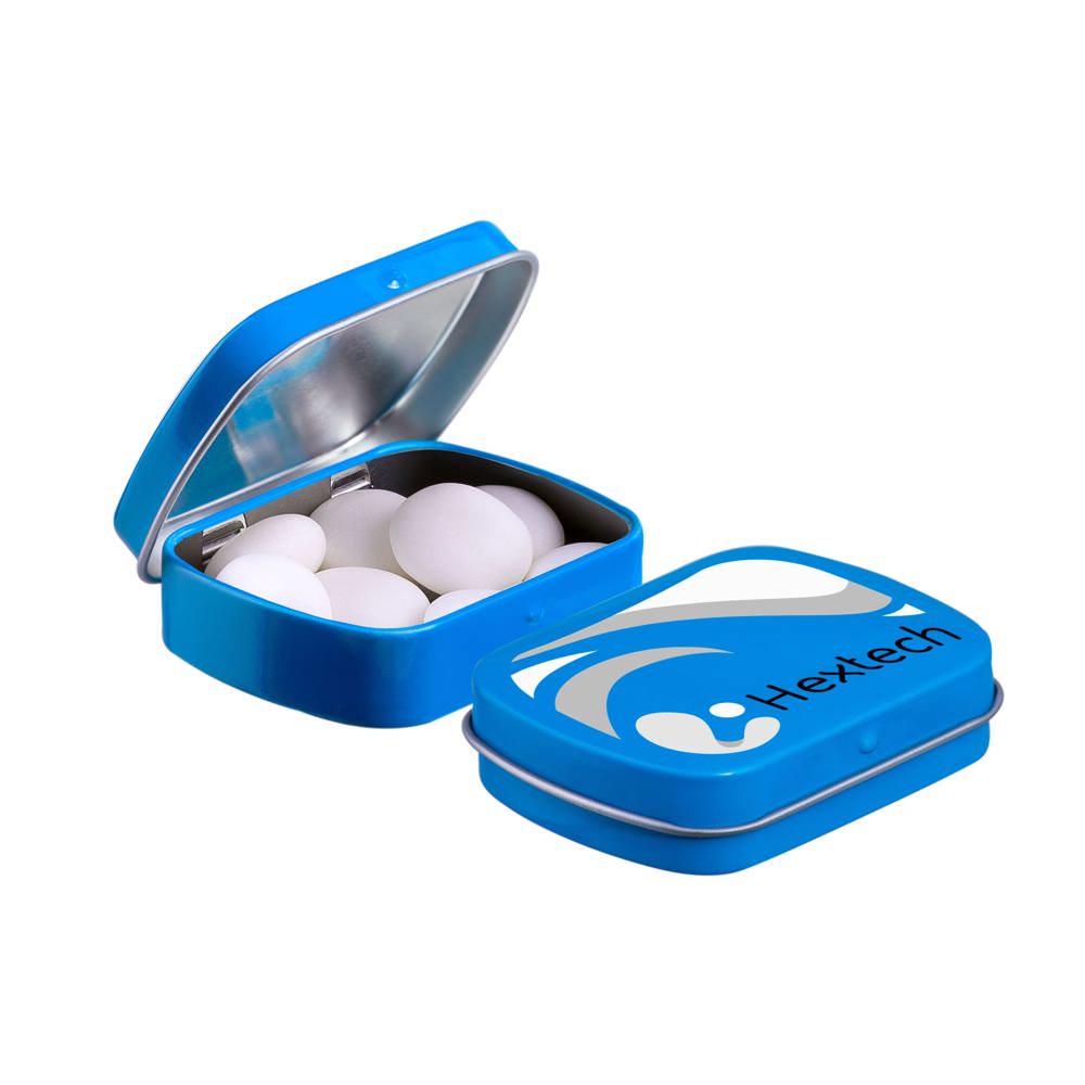 Mini scharnierblikje met Mentos mints - voor bedrijven en relatiegeschenken - Kobalt