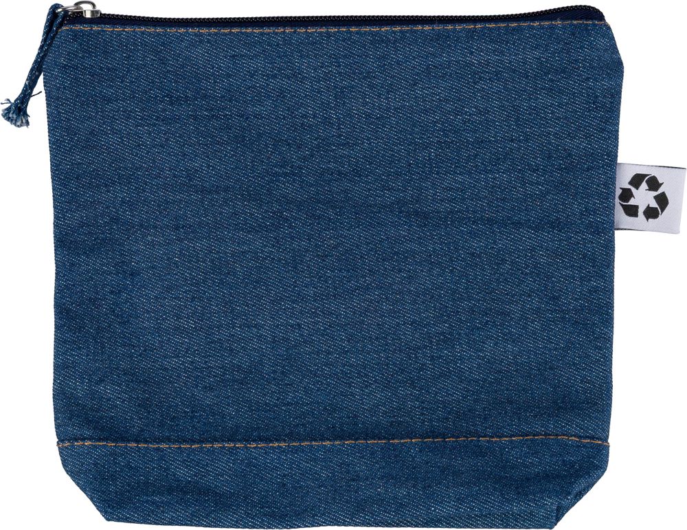 Gerecycled denim toilettas Orin - bedrukt of onbedrukt verkrijgbaar - blauw