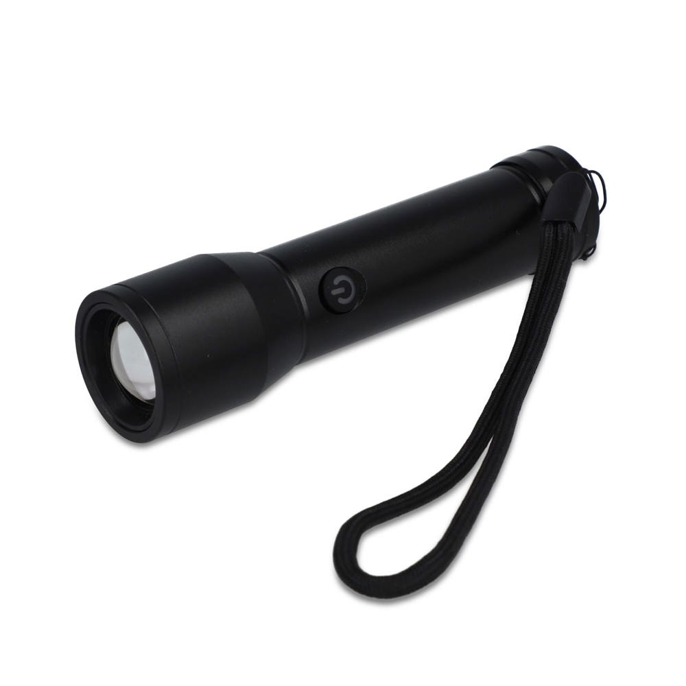 Oplaadbare IPX4-zaklamp van gerecycled aluminium - kopen of bedrukken - Zwart