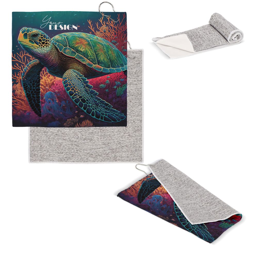 Sneldrogende golfhanddoek met haak R-PET 30 x 30 cm sublimatie - voor bedrijven en relatiegeschenken