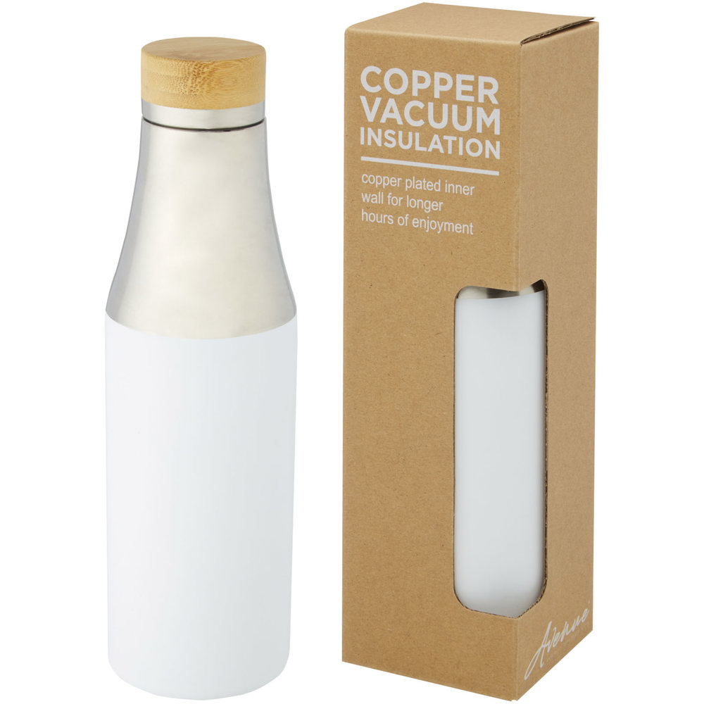 Hulan koperen vacuüm geïsoleerde roestvrijstalen fles van 540 ml met bamboe deksel - met logo of onbedrukt - Wit