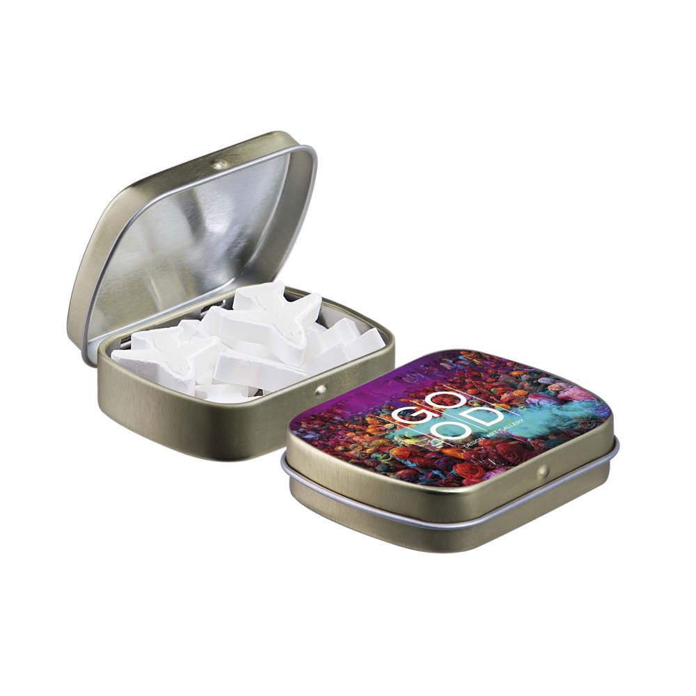 Mini scharnierblikje met vorm pepermunt - voor bedrijven en relatiegeschenken - Goud