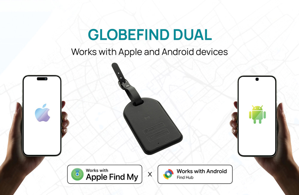 Globefind Dual RCS luggage tag met wereldwijd localiseren