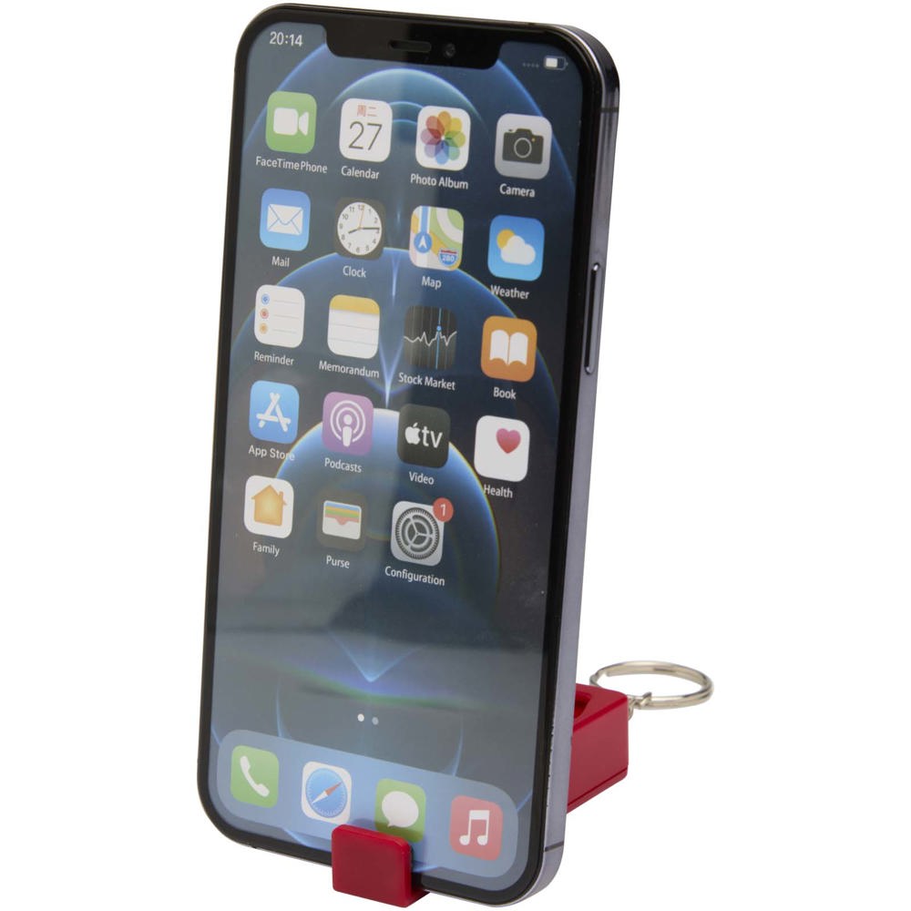 Aggia telefoonstandaard van gerecycled plastic met fidgetspeeltje - kopen of bedrukken - Rood