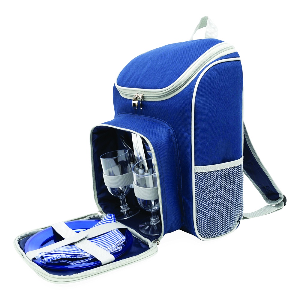 OUTSIDE - 2 persoons 600D polyester picknick rugzak - voor bedrijven en relatiegeschenken - blauw, grijs