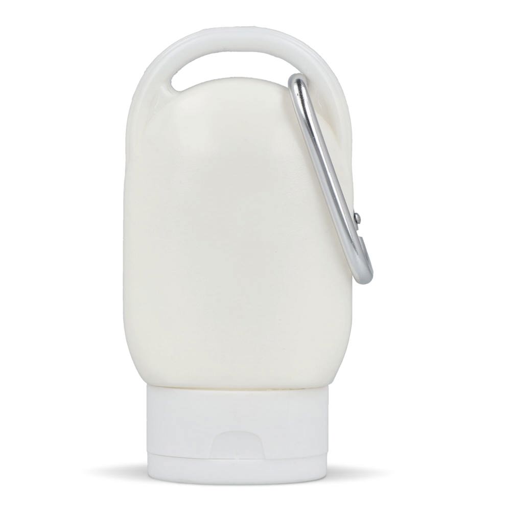 Zonnebrandlotion met Karabijnhaak SPF30 Gerecycled Materiaal - met logo of onbedrukt bestellen - wit