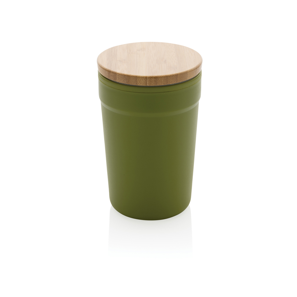 GRS gecertificeerd gerecycled PP mok met bamboe deksel - met logo of onbedrukt bestellen - groen (± PMS 5757C)