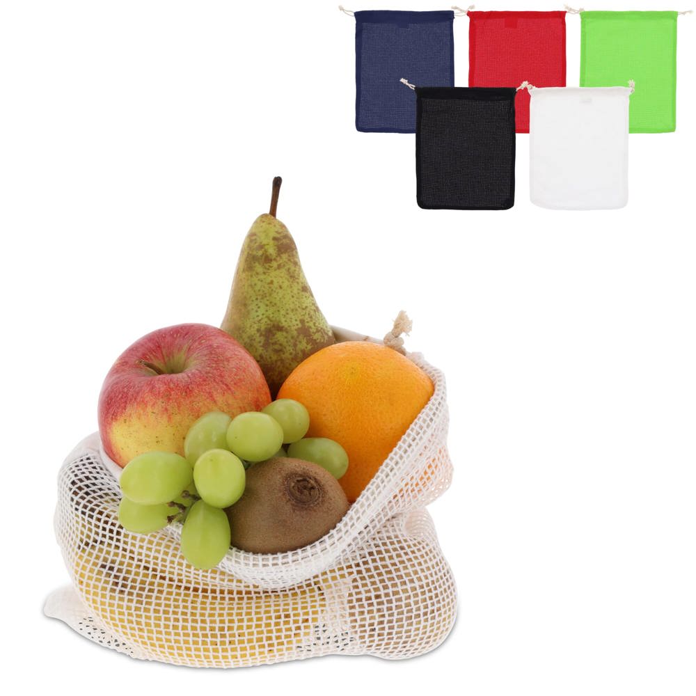 Herbruikbaar groente & fruit zakje OEKO-TEX® katoen 25x30cm - bedrukt of onbedrukt verkrijgbaar