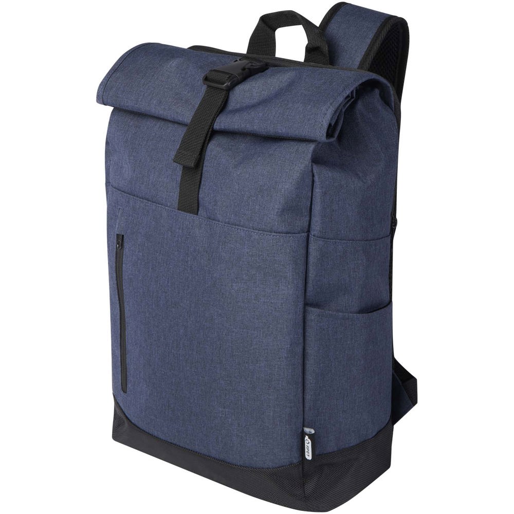 Libra 15,6 inch GRS gerecycled oprolbare laptop rugzak 12L - bedrukt of onbedrukt verkrijgbaar - Gemêleerd marineblauw