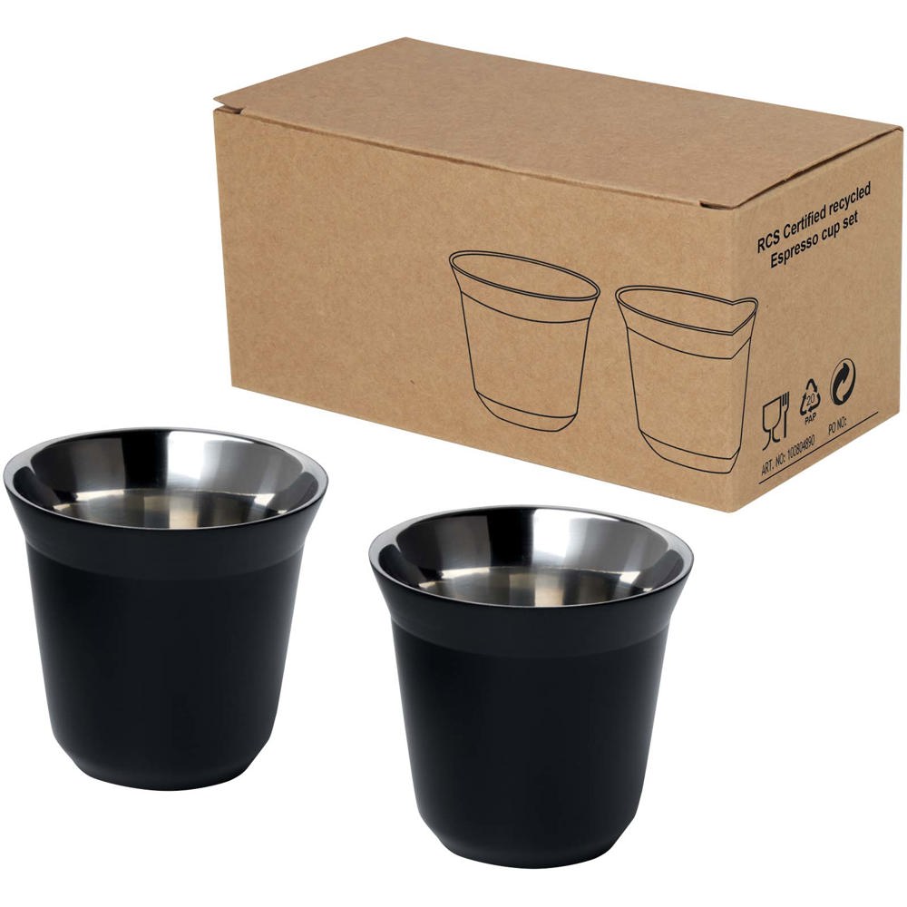 Duo 80 ml RCS gecertificeerde roestvrijstalen espressokopjesset - voor bedrijven en relatiegeschenken - Zwart