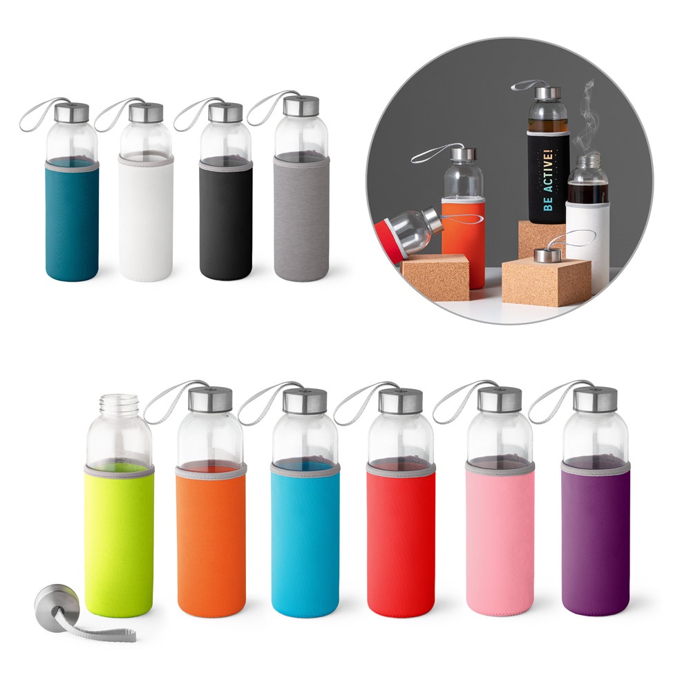 RAISE. Sportfles glas en roestvrij staal 520 mL - voor bedrijven en relatiegeschenken