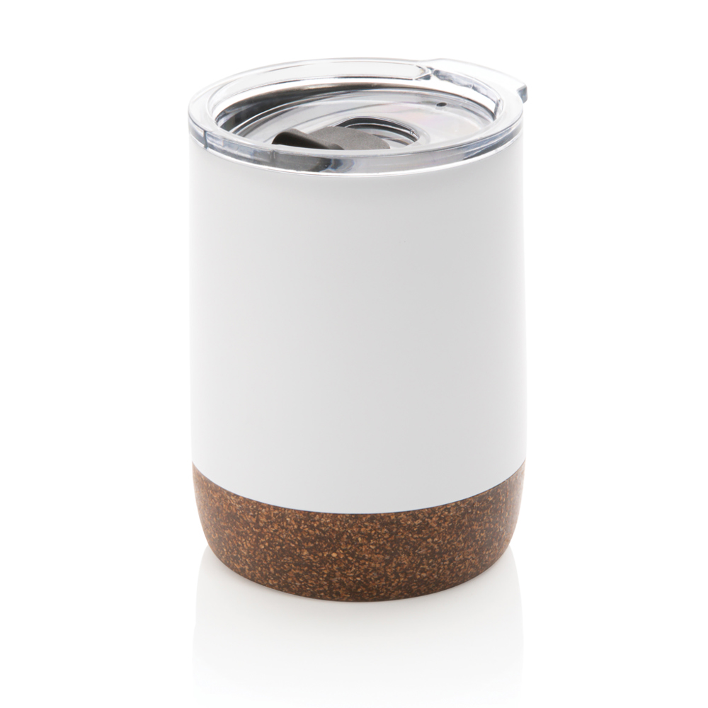 RCS gerecycled roestvrijstalen koffiebeker met kurk - met logo of onbedrukt bestellen - wit (± PMS White)