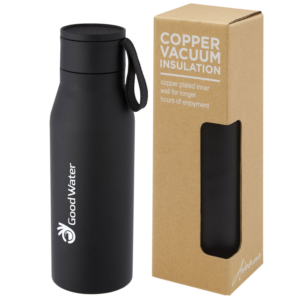 Ljungan koperen vacuüm geïsoleerde roestvrijstalen fles van 500 ml met PU leren band en deksel