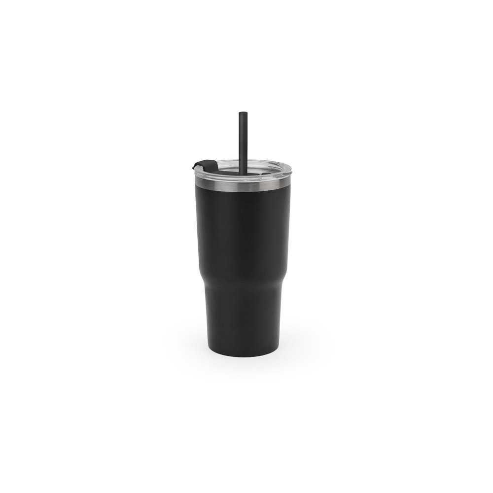 JOYNER M. Compacte roestvrijstalen reisbeker (91% gerecycled) met vacuüm geïsoleerde dubbele wand en een matte - Zwart