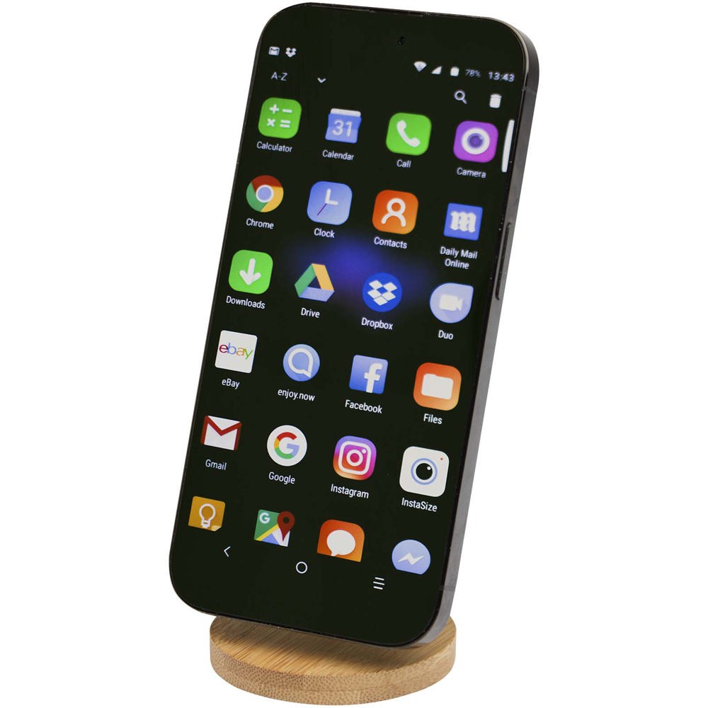 Alcor opvouwbare magnetische telefoonstandaard van gerecycled plastic met bamboedetails - voor bedrijven en - Zwart