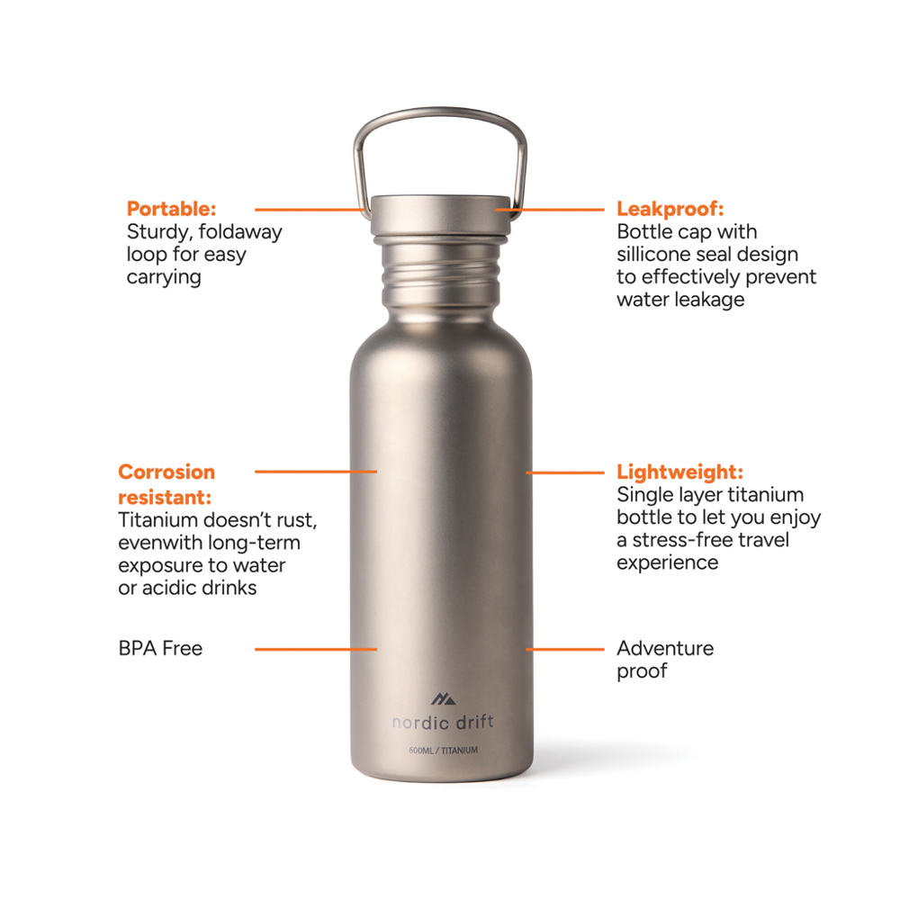 Nordic Drift Trail Ultra Light Titanium 600ml Water fles