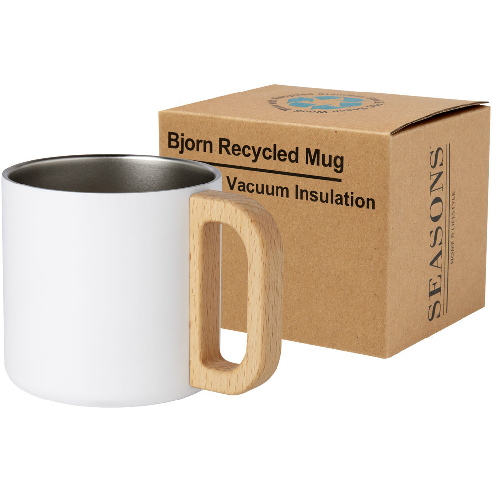 Bjorn 360 ml RCS-gecertificeerde mok van gerecycled roestvrijstaal met koperen vacuümisolatie - bedrukt of - Wit