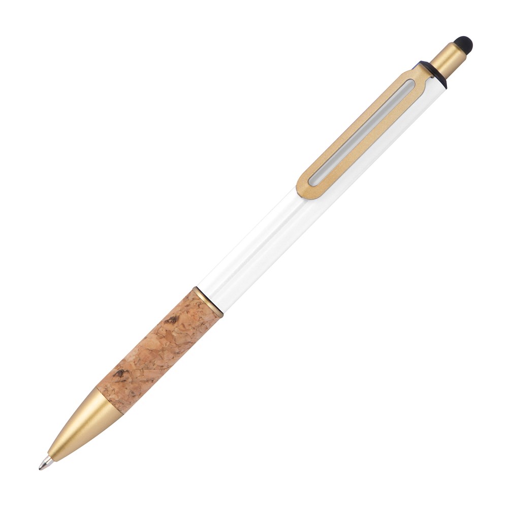 Pen met grip van kurk - bedrukt of onbedrukt verkrijgbaar - Wit