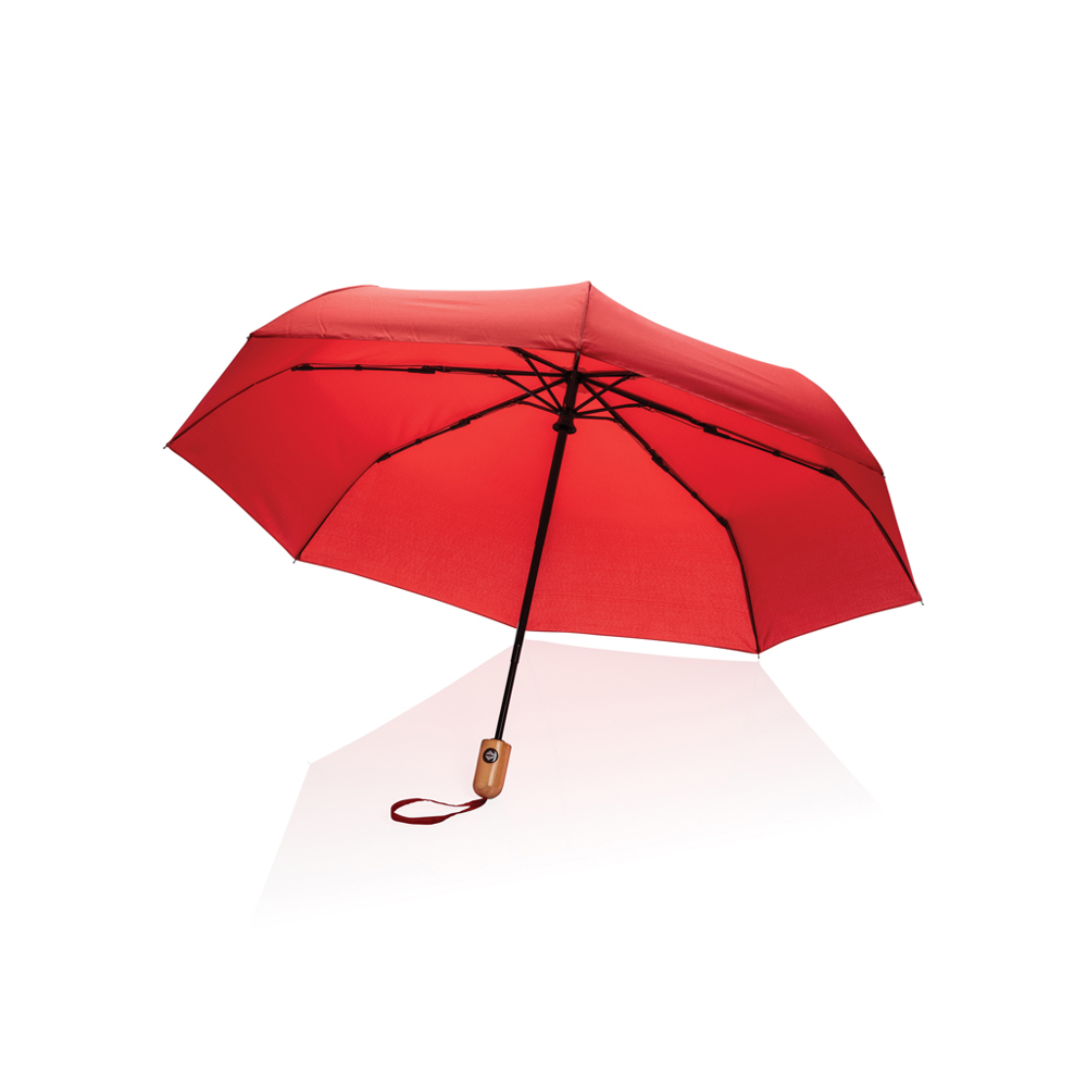 21" Impact AWARE™ RPET 190T bamboe auto open/dicht paraplu - met logo of onbedrukt bestellen - rood (± PMS 032)